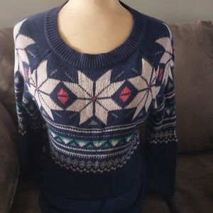 Old Navy Navy Blue Snowflake Pattern Sweater